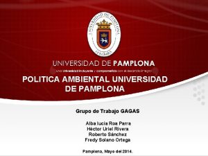 POLITICA AMBIENTAL UNIVERSIDAD DE PAMPLONA Grupo de Trabajo