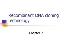 Recombinant DNA cloning technology Chapter 7 DNA cloning