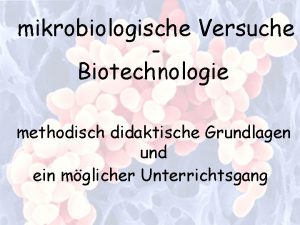 mikrobiologische Versuche Biotechnologie methodisch didaktische Grundlagen und ein