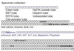 Specimen collection Clean tube Na FKoxalate tube SST