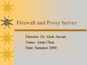 Firewall and Proxy Server Director Dr Mort Anvari