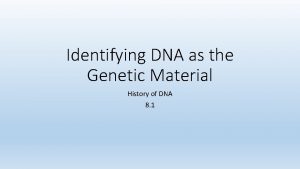 Identifying DNA as the Genetic Material History of