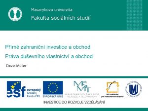 Masarykova univerzita Fakulta socilnch studi Pm zahranin investice