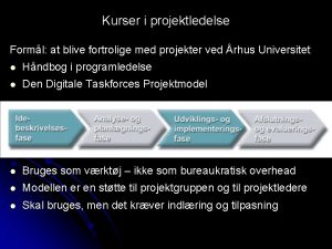 Kurser i projektledelse Forml at blive fortrolige med