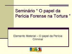 Seminrio O papel da Percia Forense na Tortura