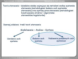 Teoria sterowania SN 20142015 Wprowadzenie do teorii sterowania