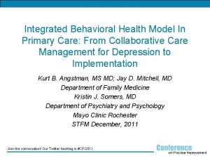 Integrated Behavioral Health Model In Primary Care From