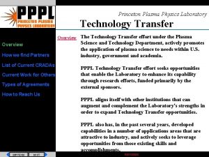 Princeton Plasma Physics Laboratory Technology Transfer Overview The