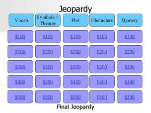 Jeopardy Vocab Symbols Themes Plot Characters Mystery 100