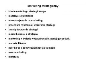 Marketing strategiczny istota marketingu strategicznego mylenie strategiczne nowe