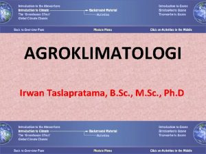 AGROKLIMATOLOGI Irwan Taslapratama B Sc M Sc Ph