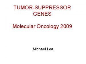 TUMORSUPPRESSOR GENES Molecular Oncology 2009 Michael Lea TUMORSUPPRESSOR