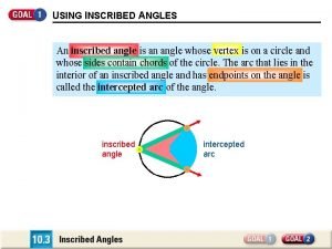 USING INSCRIBED ANGLES An inscribed angle is an