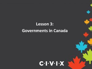 Lesson 3 Governments in Canada Governments in Canada