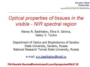 Saratov State University Department of Optics Biophotonics Optical