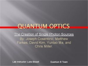 QUANTUM OPTICS The Creation of Single Photon Sources