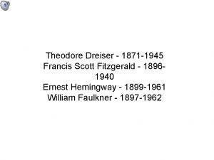 Theodore Dreiser 1871 1945 Francis Scott Fitzgerald 18961940