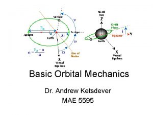 Basic Orbital Mechanics Dr Andrew Ketsdever MAE 5595