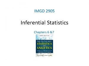 IMGD 2905 Inferential Statistics Chapters 6 7 Overview
