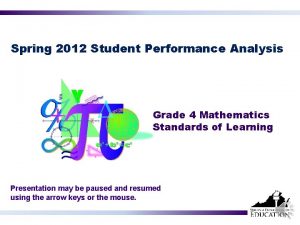 Spring 2012 Student Performance Analysis Grade 4 Mathematics