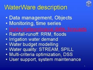 Water Ware description Data management Objects Monitoring time