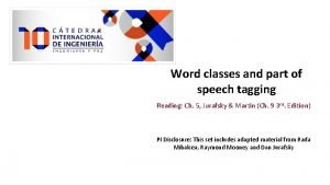 Word classes and part of speech tagging Reading