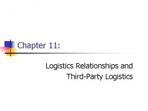 Chapter 11 Logistics Relationships and ThirdParty Logistics Learning