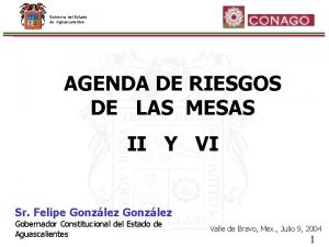 Gobierno del Estado de Aguascalientes AGENDA DE RIESGOS