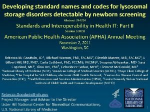 Developing standard names and codes for lysosomal storage