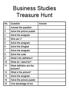 Treasure hunt question and answer