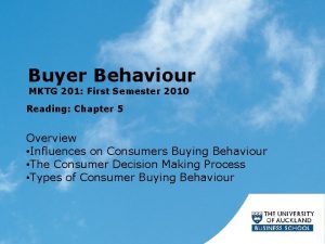 Buyer Behaviour MKTG 201 First Semester 2010 Reading