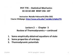 PHY 770 Statistical Mechanics 10 10 50 AM
