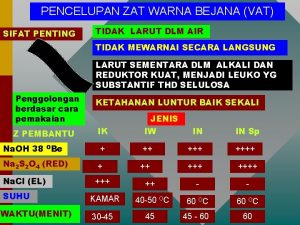 PENCELUPAN ZAT WARNA BEJANA VAT SIFAT PENTING TIDAK