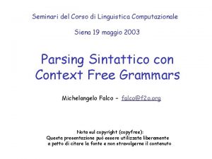 Seminari del Corso di Linguistica Computazionale Siena 19