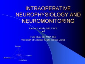 INTRAOPERATIVE NEUROPHYSIOLOGY AND NEUROMONITORING Ramsis F Ghaly MD