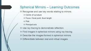 Spherical Mirrors Learning Outcomes Recognise and use key