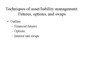 Techniques of assetliability management Futures options and swaps