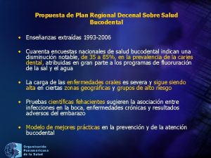 Propuesta de Plan Regional Decenal Sobre Salud Bucodental