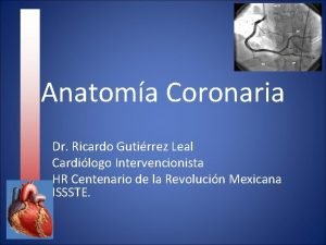 Anatoma Coronaria Dr Ricardo Gutirrez Leal Cardilogo Intervencionista