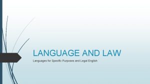LANGUAGE AND LAW Languages for Specific Purposes and
