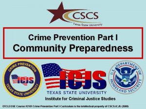 Crime Prevention Part I Community Preparedness Institute for