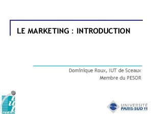 LE MARKETING INTRODUCTION Dominique Roux IUT de Sceaux