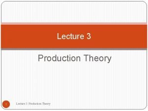 Lecture 3 Production Theory 1 Lecture 3 Production