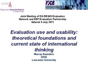 Joint Meeting of DG REGIO Evaluation Network and