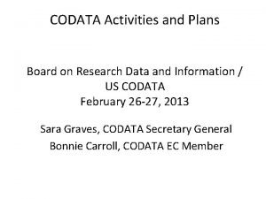 CODATA Activities and Plans Board on Research Data