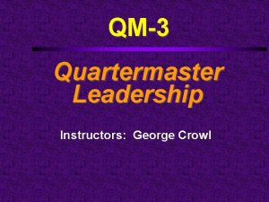 QM3 Quartermaster Leadership Instructors George Crowl Course Outline