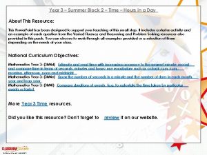 Year 3 Summer Block 2 Time Hours in