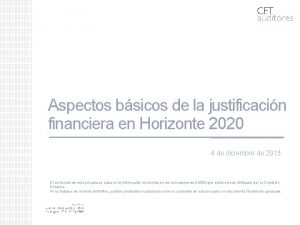 Aspectos bsicos de la justificacin financiera en Horizonte