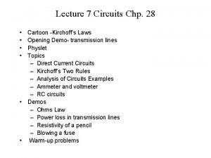 Lecture 7 Circuits Chp 28 Cartoon Kirchoffs Laws