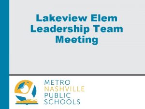 Lakeview Elem Leadership Team Meeting Todays Purpose and
